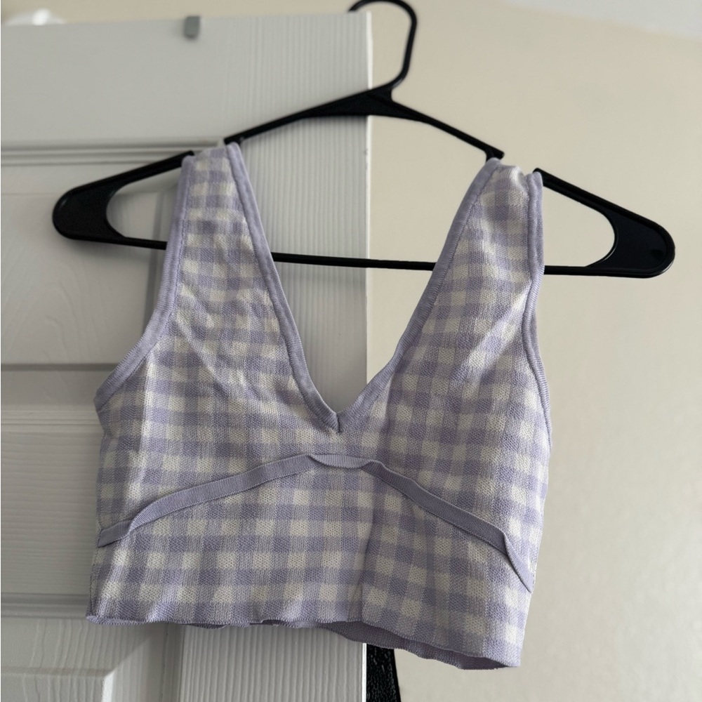 Zara Purple Gingham Crop Top